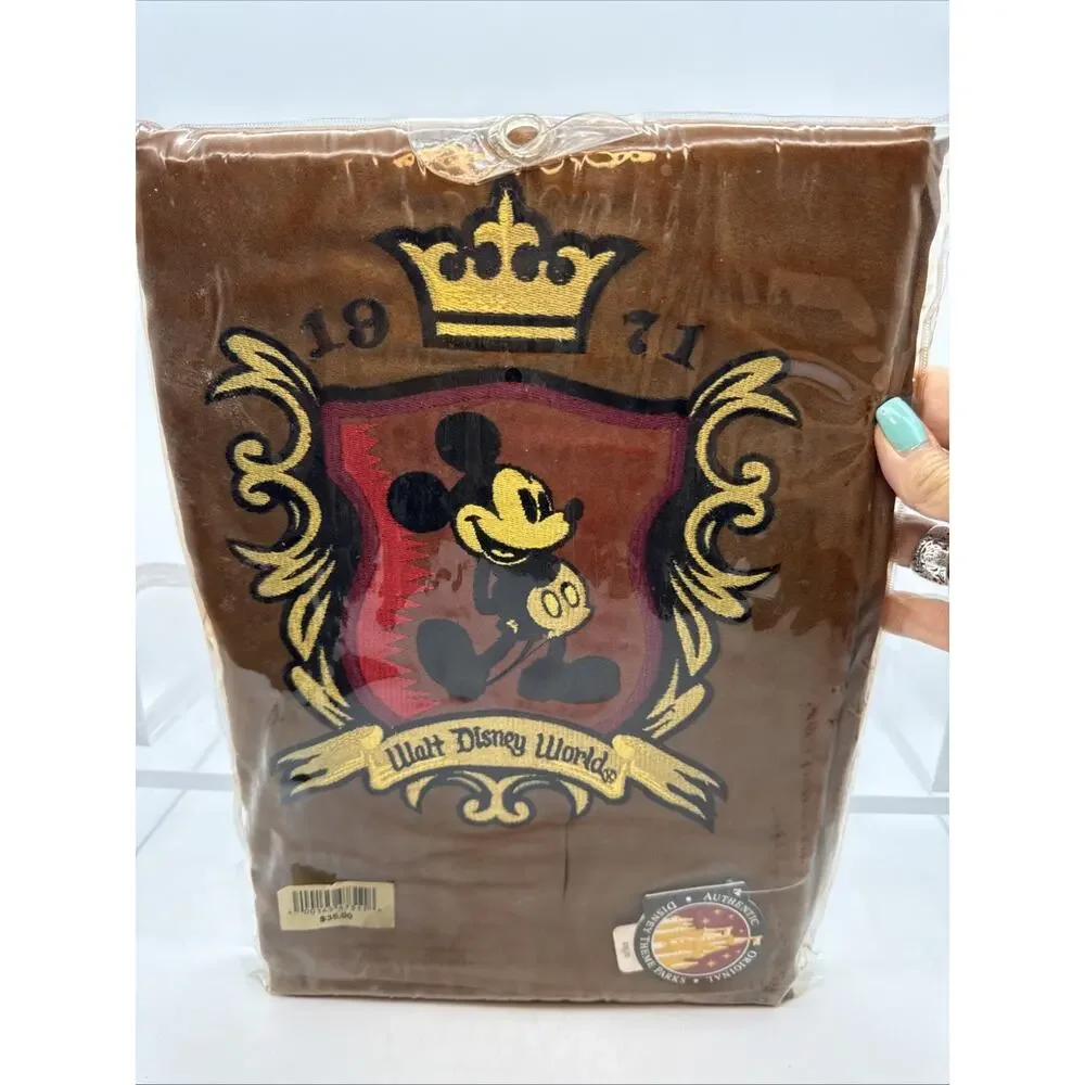 Vtg Disney 1971 Collectible Throw Blanket Brown Faux Suede Mickey Mouse 50x60